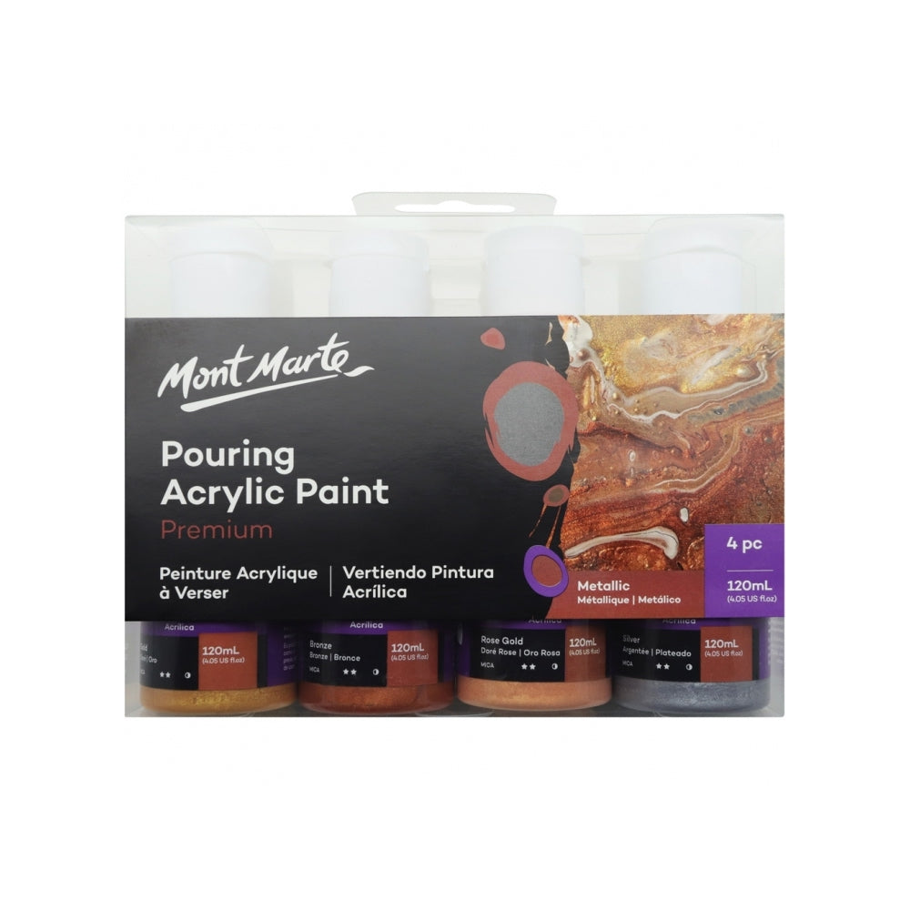 Mont Marte Pouring Acrylic Paint 120ml 4pc Set - Metallic 金屬主題丙烯流體畫顏料