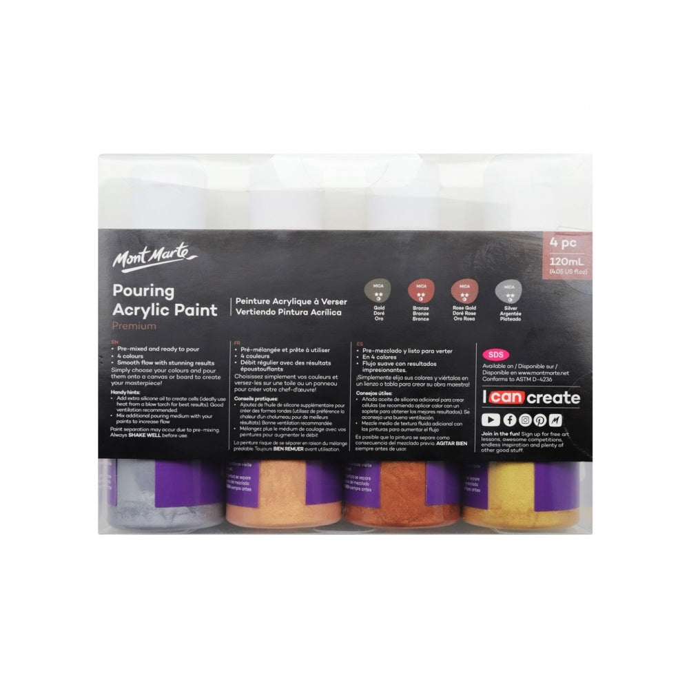 Mont Marte Pouring Acrylic Paint 120ml 4pc Set - Metallic 金屬主題丙烯流體畫顏料