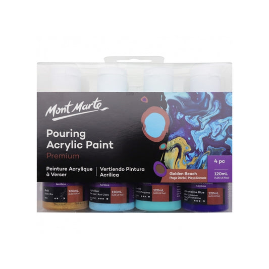 Mont Marte Pouring Acrylic Paint 120ml 4pc Set - Golden Beach 黃金沙灘主題丙烯流體畫顏料